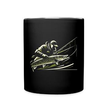 Pêche Pêcheur Brochet Poisson Géant Vert Olive Cadeau - Mug uni - noir - Devant