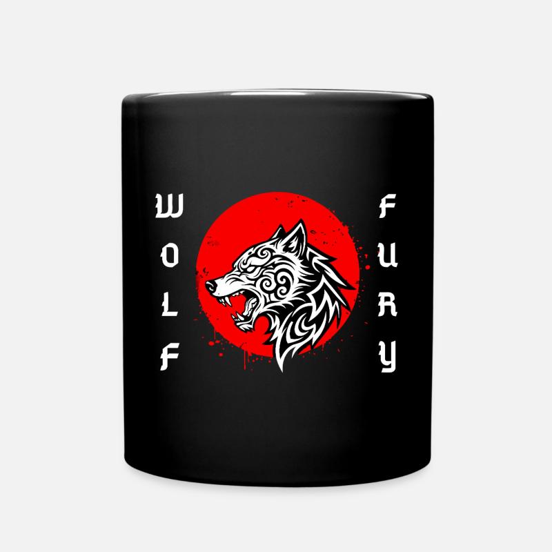 Wolf Fury Tribal Wolf: Powerful, impactful design - Full Colour Mug - black