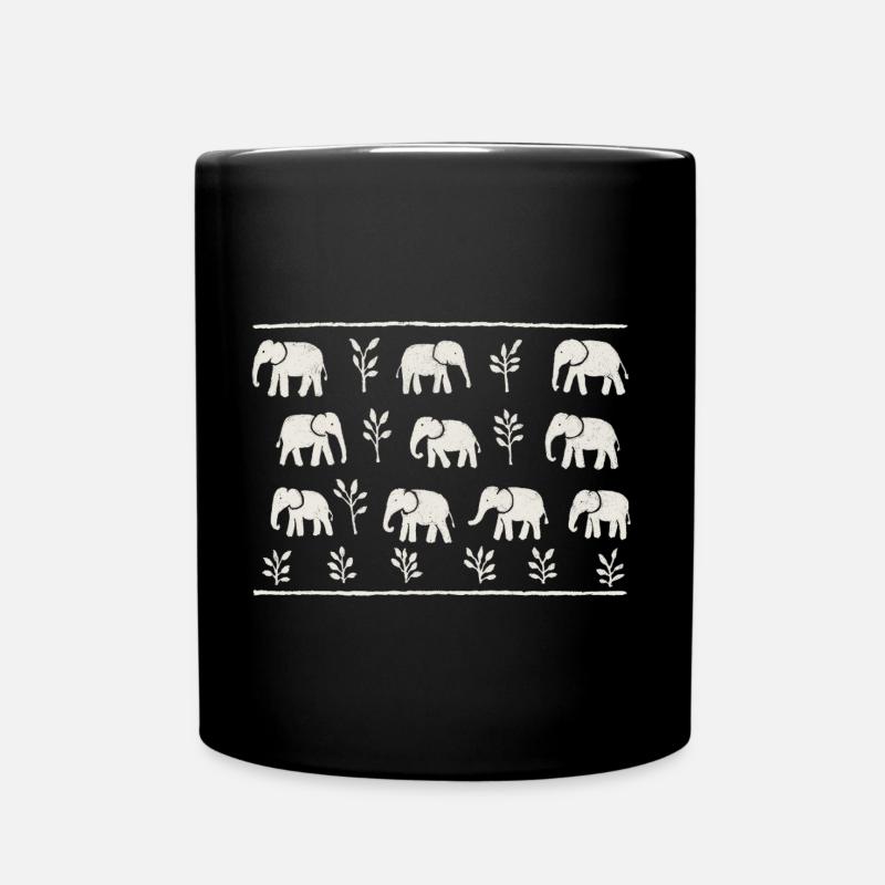 Éléphants et feuillages noir et blanc répétitif - Mug uni - noir