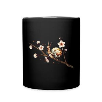Escargot sur une branche de fleur – motif pour le printemps - Mug uni - noir - Devant