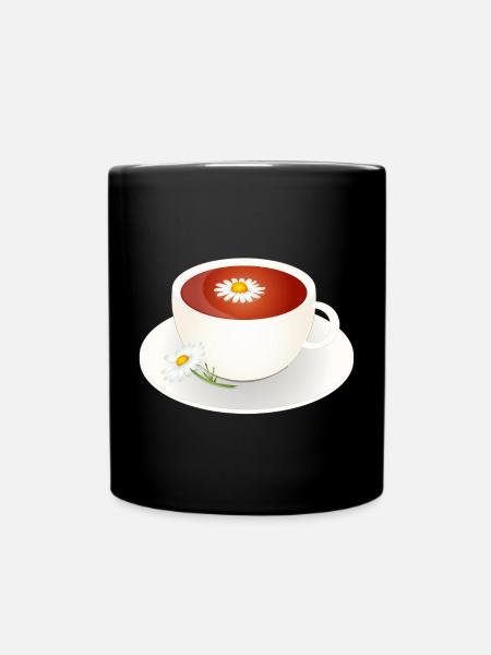 Motif de thé à la camomille avec fleur dans une élégante tasse - Mug uni - noir