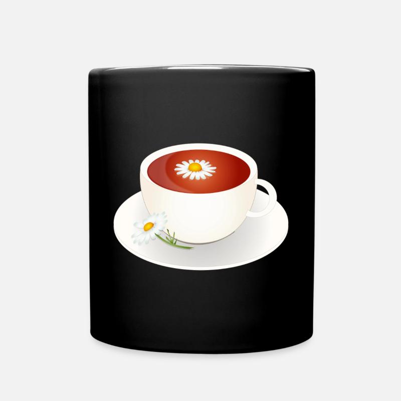 Motif de thé à la camomille avec fleur dans une élégante tasse - Mug uni - noir