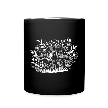 Mushroom Time - Flower in nature, monochrom wood - Full Colour Mug - black - Front