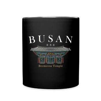 Busan, South Korea, Temple Hand Drawn - Full Colour Mug - black - Front