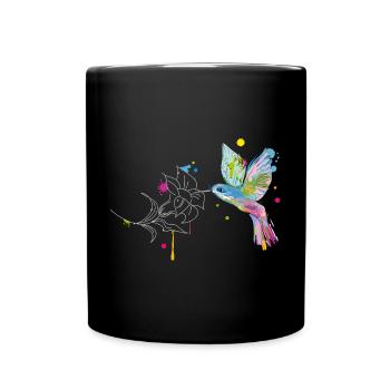 Kolibri und Blüte - Tasse einfarbig - Schwarz - Vorne