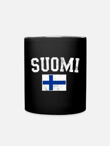Suomi Bold: Finnish Flag Typography - Full Colour Mug - black