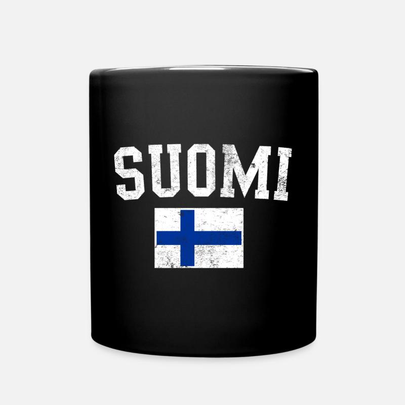 Suomi Bold: Finnish Flag Typography - Full Colour Mug - black