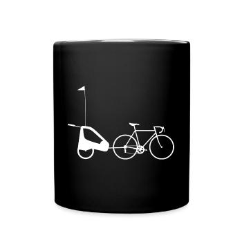 Fahrrad mit Kinderwagen Anhänger - Tasse einfarbig - Schwarz - Vorne