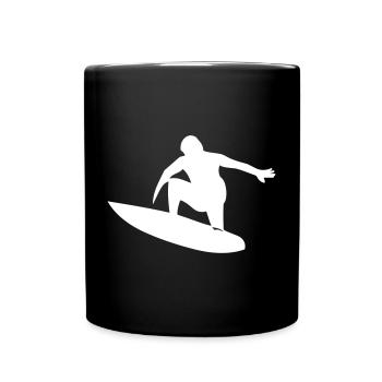 Surfer mit Surfboard - Tasse einfarbig - Schwarz - Vorne