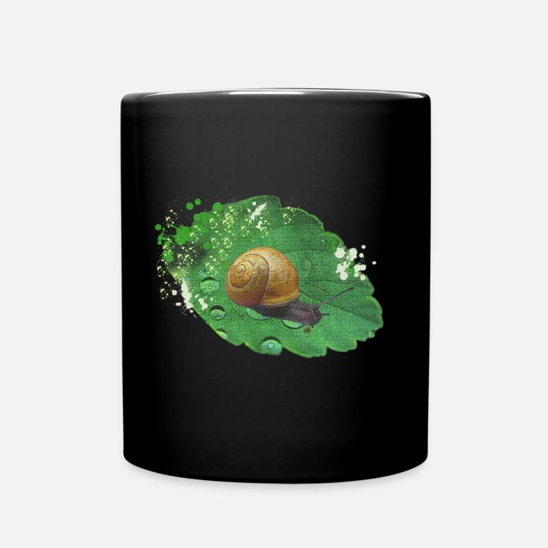 Snails photo on leaf, animals photos - Full Colour Mug - black