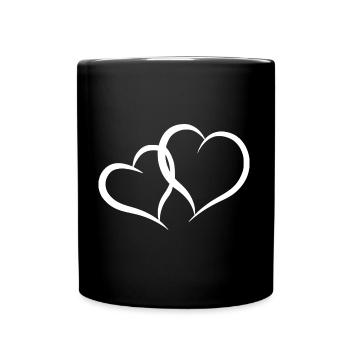 Herzen weis geschwungen - Tasse einfarbig - Schwarz - Vorne