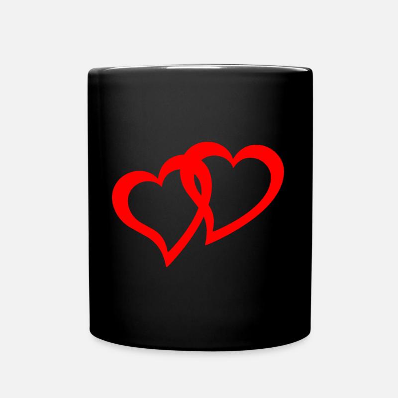 doppel Herzen rot - Tasse einfarbig - Schwarz