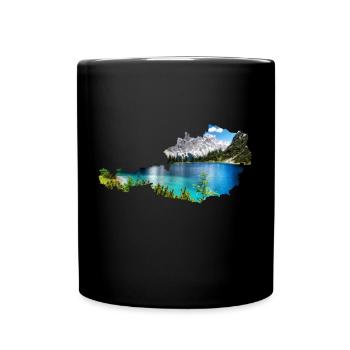 Österreich Berge See Panorama - Tasse einfarbig - Schwarz - Vorne