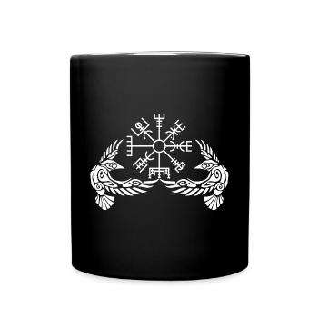 Weiße Krähen und Wikingerkompass - Tasse einfarbig - Schwarz - Vorne