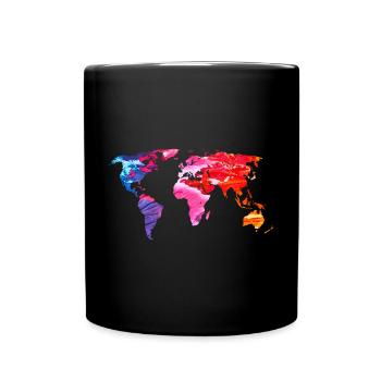 Welt Bunte Weltkarte - Tasse einfarbig - Schwarz - Vorne