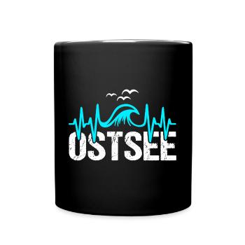 Ostsee Herzschlag Küste Meer Liebe - Tasse einfarbig - Schwarz - Vorne