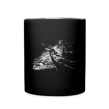 Rabe mit Totenkopf - Tasse einfarbig - Schwarz - Vorne
