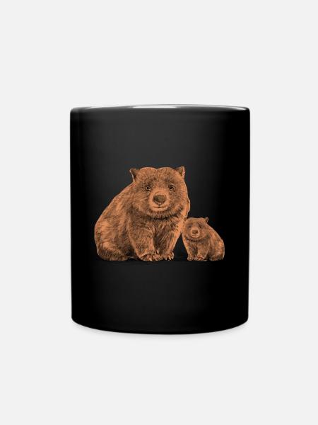 Womat with cute Baby - Tasse einfarbig - Schwarz