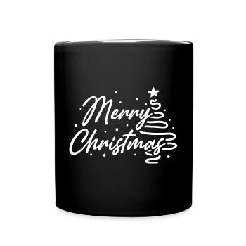 Merry Christmas Script Tree - Full Colour Mug - black - Front
