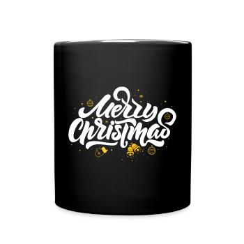 Merry Christmas Script & Ornaments - Full Colour Mug - black - Front