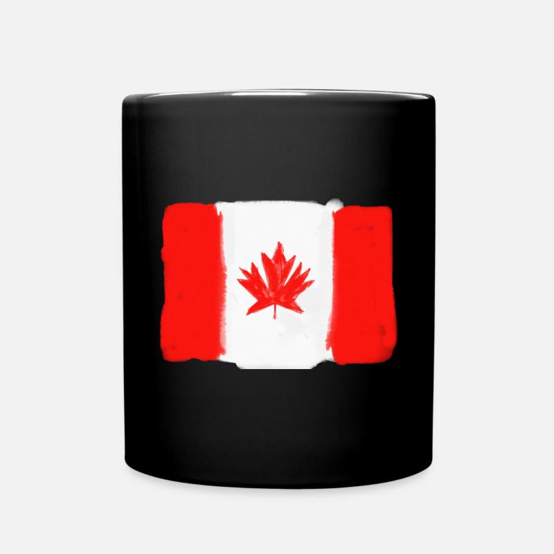 Canada Flag Watercolor, Maple Leaf Bold Brush Flag - Full Colour Mug - black