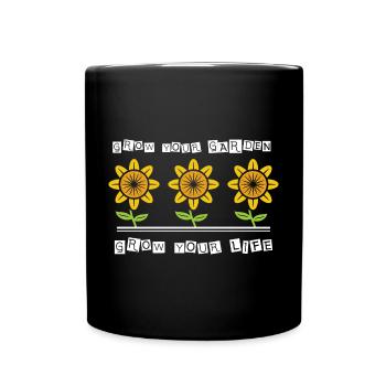Three sunflowers in the garden - Full Colour Mug - black - Front