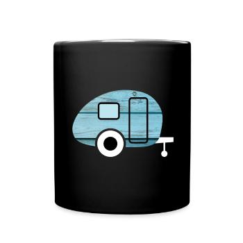 Caravan Wohnwagen Camping Retro Holz Bretter - Tasse einfarbig - Schwarz - Vorne