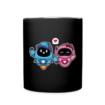 Cute Lovers and Romantic Robots for Couple - Full Colour Mug - black - Front
