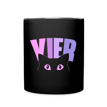 4th birthday girl 4 years old kitten cat - Full Colour Mug - black - Front