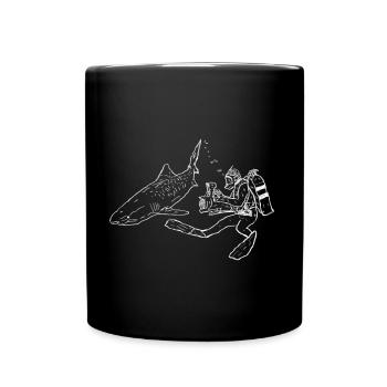 Hai mit Kamerataucher in weiß - Tasse einfarbig - Schwarz - Vorne