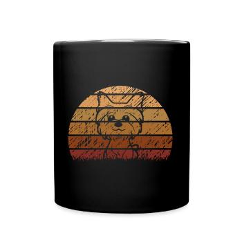 Biewer Yorkshire Terrier Sonnenaufgang Silhouette - Tasse einfarbig - Schwarz - Vorne