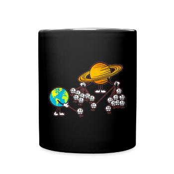 Saturn und Erde mit ihren Monden - Tasse einfarbig - Schwarz - Vorne