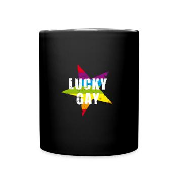 LUCKY GAY - pride - LGBTQ - used look - Stern - Full Colour Mug - black - Front