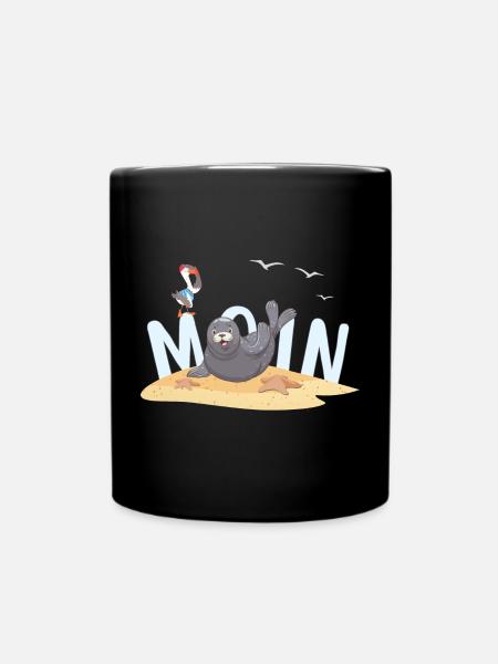 Moin Robbe Möwe Strand - Tasse einfarbig - Schwarz