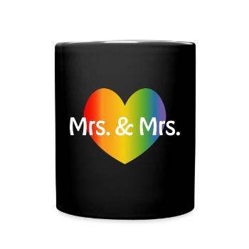 Regenbogen Mrs and Mrs rainbow Herz lesbisch LGBT - Tasse einfarbig - Schwarz - Vorne