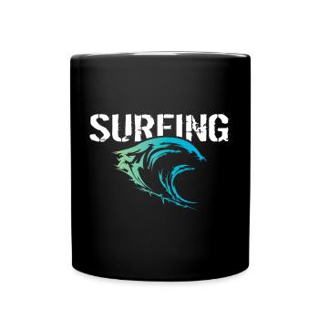 surfer surfing Symbol Welle Farben Natur Ozean - Tasse einfarbig - Schwarz - Vorne