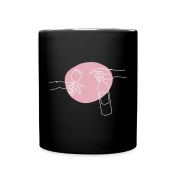 Weinflasche und Weinglasgrafik - Tasse einfarbig - Schwarz - Vorne