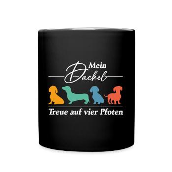 Dackel Treue auf vier Pfoten. Dackelsilhouette - Tasse einfarbig - Schwarz - Vorne