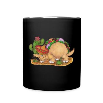 TacoSaurus Dinosaurier als Taco mit Hut und Bart - Tasse einfarbig - Schwarz - Vorne
