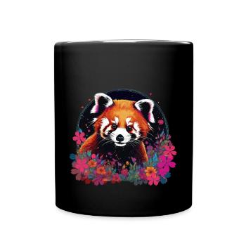 Roter panda,panda, Blumen, Malerei - Tasse einfarbig - Schwarz - Vorne