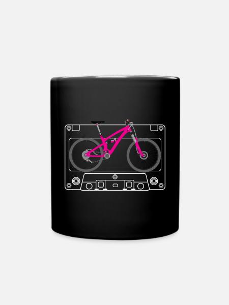 Silhouette VTT rose sur bande rétro - Mug uni - noir