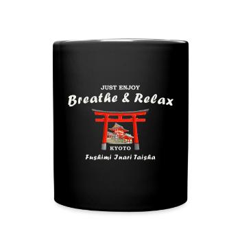 Kyoto, Japan, Fushimi Inari Taisha Gate Drawing - Full Colour Mug - black - Front
