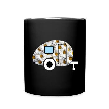 Caravan Gänseblümchen Wohnwagen Retro Frühling Fan - Tasse einfarbig - Schwarz - Vorne