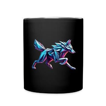 Wolf Origami 3D Geometrisches Neon - Tasse einfarbig - Schwarz - Vorne