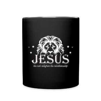 Löwenkopf mit Jesus Schrift - Tasse einfarbig - Schwarz - Vorne