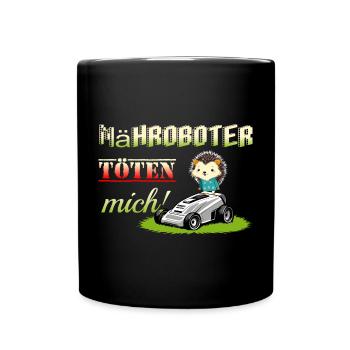 Robotic lawnmowers kill hedgehogs - Full Colour Mug - black - Front