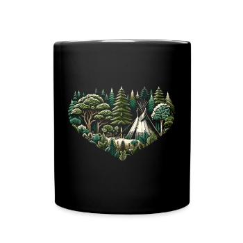 Living close to nature with a teepee tent in the forest - Full Colour Mug - black - Front