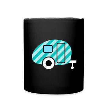 Caravan Wohnwagen Streifen Camping Camper Retro - Tasse einfarbig - Schwarz - Vorne