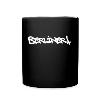 Berliner! Weißer Schriftzug - Tasse einfarbig - Schwarz - Vorne