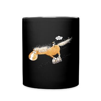Pferd Mit Rollschuh Fährt Wortspiel Pferdefreunde - Tasse einfarbig - Schwarz - Vorne